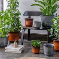 Ivyline Jasper Metal Ribbed Tapered Smokey Blue Planter Set of 4 in Mid Blue