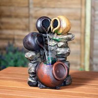 Primrose Tabletop Fountain Triple Trickle Honey Pots Water Feature with Lights in Grey