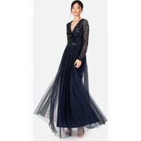 Stripe Embellished Faux Wrap Bodice Maxi Dress Dark