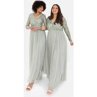 Maya Deluxe Women's Stripe Embellished Faux Wrap Bodice Maxi Dress in Mint | Size: 10