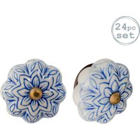 Nicola Spring Floral Ceramic Cabinet Knobs - Pack of 24 in Light Blue | Size: 1000mm x 500mm