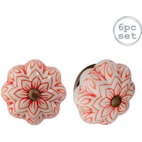 Nicola Spring Floral Ceramic Cabinet Knobs - Pack of 6 in Red | Size: 1000mm x 500mm