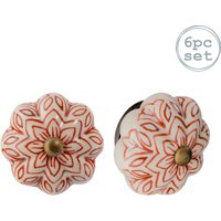 Nicola Spring Floral Ceramic Cabinet Knobs - Pack of 6 in Dark Red | Size: 1000mm x 500mm
