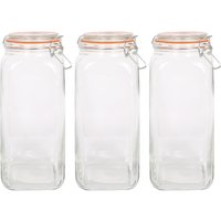 Argon Tableware Square Glass Jars with Clip-Top Lids - 2L - Pack of 3 in Clear
