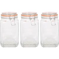 Argon Tableware Square Glass Jars with Clip-Top Lids - 1.25L - Pack of 3 in Clear