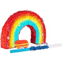 3pc Rainbow Pinata Set Stick & Blindfold