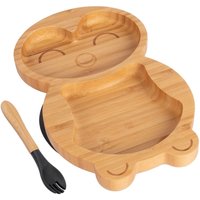 Tiny Dining Bamboo Weaning Plate & Fork - Penguin - Divided Toddler Dining Set in Black