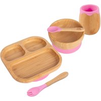 5pc Bamboo Suction Feeding Set Segmented Divided Set