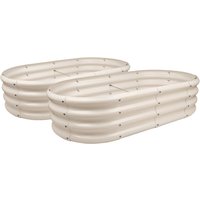 Harbour Housewares Raised Garden Beds - 2x Rounded Bottomless Galvanised Steel Planter 120 x 60cm in Ivory | Size: 120 x 60 cm