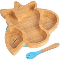 Tiny Dining Bamboo Weaning Plate & Fork - Unicorn - Divided Toddler Dining Set in Blue