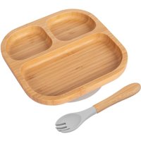 Tiny Dining Bamboo Segmented Baby Weaning Plate & Fork Set in Grey