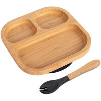 Tiny Dining Bamboo Segmented Baby Weaning Plate & Fork Set in Black