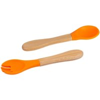 Tiny Dining Bamboo Silicone Tip Fork & Spoon Set Soft Baby Feeding Weaning Cutlery in Orange