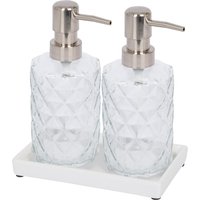 2pc Prism Glass Soap Dispenser Set Ceramic Tray