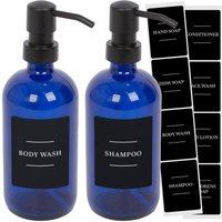 Glass Soap Dispensers Labels Pack 2 Blue