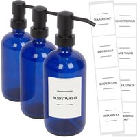 Glass Soap Dispensers Labels Pack 3 Blue