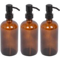 Harbour Housewares 500ml Glass Soap Dispensers - 3x Refillable Hand Wash Bottle with Pump in Amber