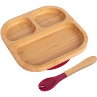 Tiny Dining Bamboo Segmented Baby Weaning Plate & Fork Set in Red