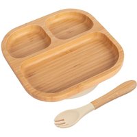 Tiny Dining Bamboo Segmented Baby Weaning Plate & Fork Set in Beige
