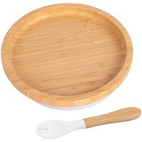 Tiny Dining Bamboo Round Baby Weaning Plate & Fork Set in White