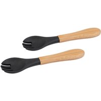 Tiny Dining 2x Bamboo Silicone Tip Forks - Baby Toddler Soft Feeding Weaning Fork in Black