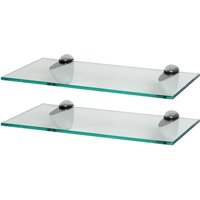 Harbour Housewares 2x Floating Glass Shelves - 40cm - Bathroom Shower Storage Display in Silver
