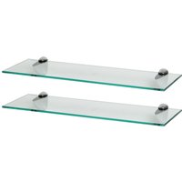 Harbour Housewares 2x Floating Glass Shelves - 60cm - Bathroom Shower Storage Display in Silver