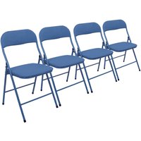 Harbour Housewares Fabric Padded Metal Folding Chair - Pack of 4 in Blue