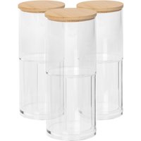 Harbour Housewares Reusable Plastic Stacking Bathroom Canisters with Bamboo Lid - Pack of 3 in Clear