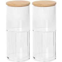 Harbour Housewares Reusable Plastic Stacking Bathroom Canisters with Bamboo Lid - Pack of 2 in Clear
