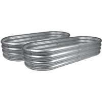 Harbour Housewares Raised Garden Beds - 2x Rounded Bottomless Galvanised Steel Planter 180 x 90cm in Silver | Size: 180 x 90 cm
