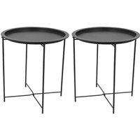Harbour Housewares Round Steel Tray Tables - Set of 2 in Black