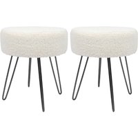 Round Cream Boucle Footstool Hairpin Legs H41 x D35cm Pack 2