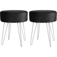Round Velvet Footstools H40 x D35cm Silver Legs Pack 2