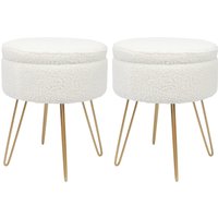 Harbour Housewares Round Boucle Storage Footstool with Hairpin Legs - H46 x D37cm - Cream - Pack of 2 in Gold