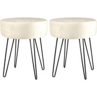 Round Velvet Footstools H40 x D35cm Hairpin Legs Pack 2 Cream