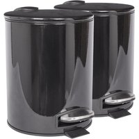 Harbour Housewares 2x Round Bathroom Pedal Bins - 5L Stainless Steel Slim Rubbish Dustbin in Black