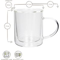 Rink Drink 6x Double Walled Coffee Mugs - 360ml - Heat Resistant Glass Cups in Clear