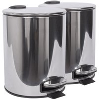 Harbour Housewares 2x Round Bathroom Pedal Bins - 5L Stainless Steel Slim Rubbish Dustbin in Silver