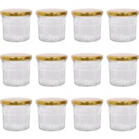 Argon Tableware 130ml Glass Jam Jars - Set of 12 - Empty Screw Top Preserving Jar in Gold