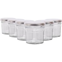 Argon Tableware 90ml Glass Jam Jars - Set of 6 - Empty Screw Top Preserving Jar in Silver