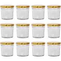 Argon Tableware 90ml Glass Jam Jars - Set of 12 - Empty Screw Top Preserving Jar in Gold