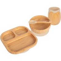 4pc Bamboo Suction Feeding Set Segmented Divided Set