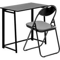 Harbour Housewares Folding Wooden Desk & Chair Set - Durable Compact Computer Study Set in Black