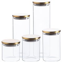 Argon Tableware Scandi Glass Storage Jar Set - Metal Lids Round Glass Jar - 5 Sizes in Gold
