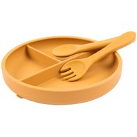 Tiny Dining Silicone Suction Plate, Fork & Spoon Set - Silicone Baby Feeding Set in Orange