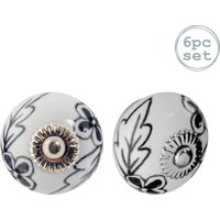 Nicola Spring Round Ceramic Cabinet Knobs - Black Flower - Pack of 6 | Size: 1000mm x 500mm