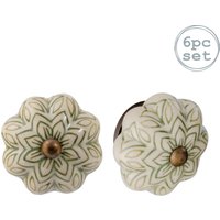 Nicola Spring Floral Ceramic Cabinet Knobs - Pack of 6 in Olive | Size: 1000mm x 500mm