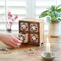 Hand Painted Floral Ceramic 4 Drawer Chest Natural