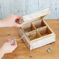 Paper High Antique White Leaf Mango Wood Jewellery Box in Natural